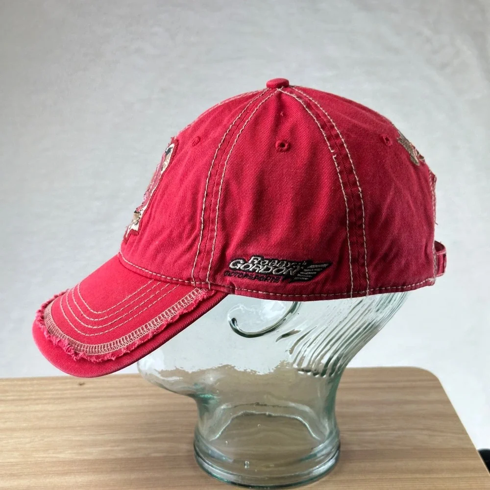 VTG Style Master Jim Beam Racing Hat Mens Baseball Cap Red Distressed Cotton
